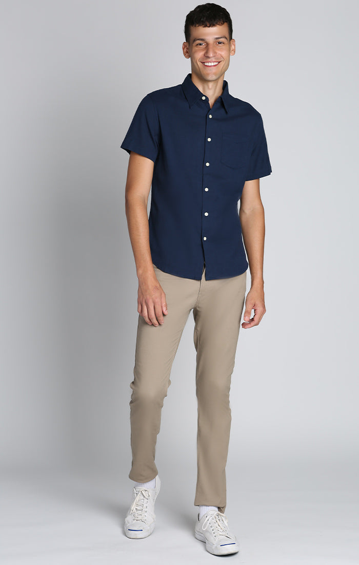 Navy Cotton Linen Short Sleeve Shirt - stjohnscountycondos