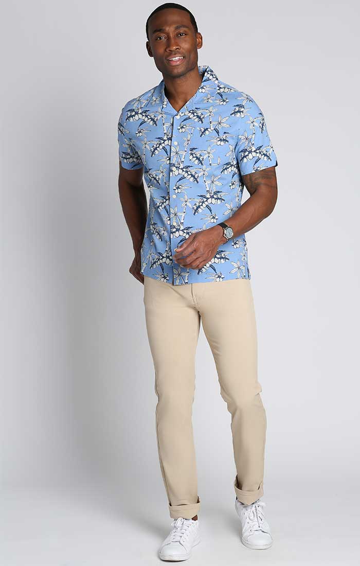 Blue Tropical Print Rayon Short Sleeve Camp Shirt - stjohnscountycondos