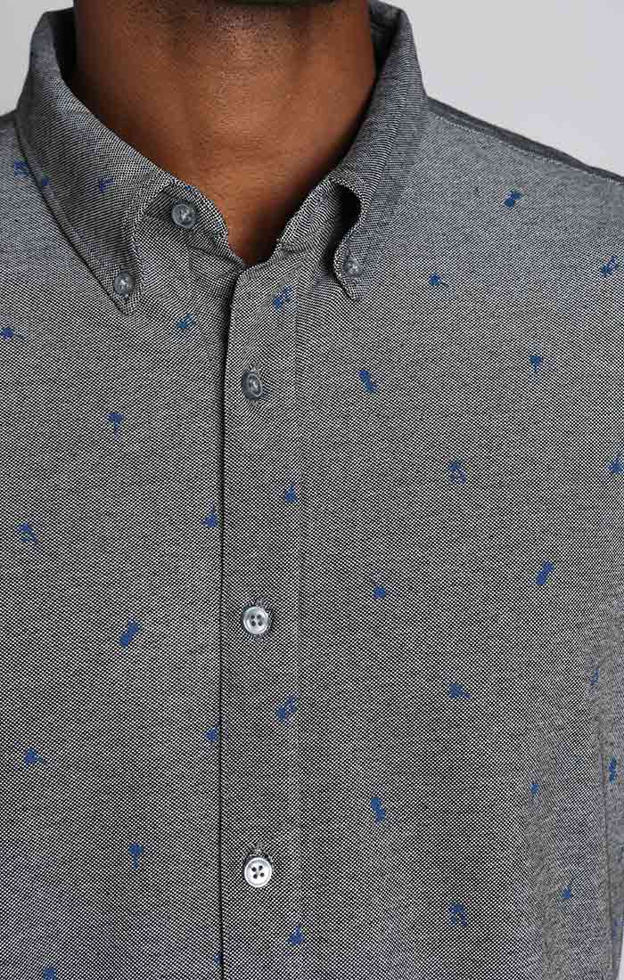 Charcoal Printed Stretch Knit Oxford Short Sleeve Shirt - stjohnscountycondos