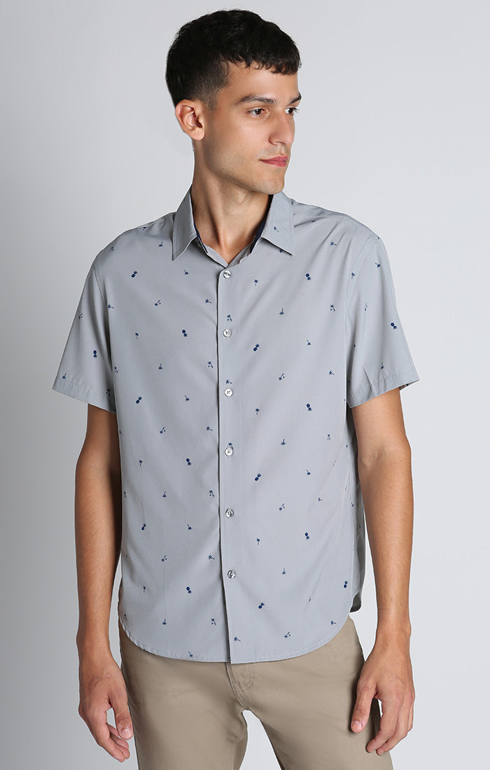 Light Grey Print Gravityless Short Sleeve Shirt - stjohnscountycondos