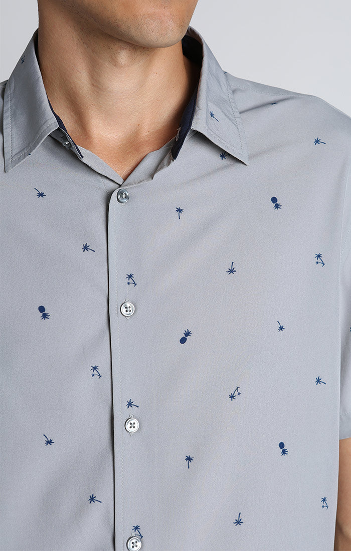Light Grey Print Gravityless Short Sleeve Shirt - stjohnscountycondos