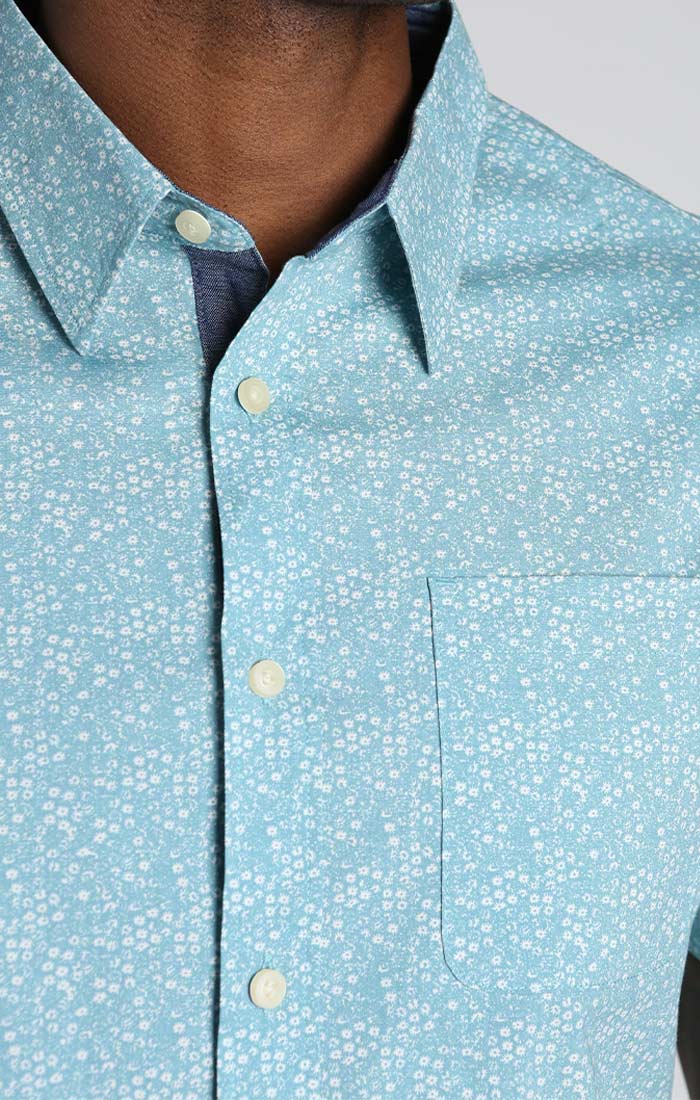 Turquoise Printed Stretch Short Sleeve Shirt - stjohnscountycondos