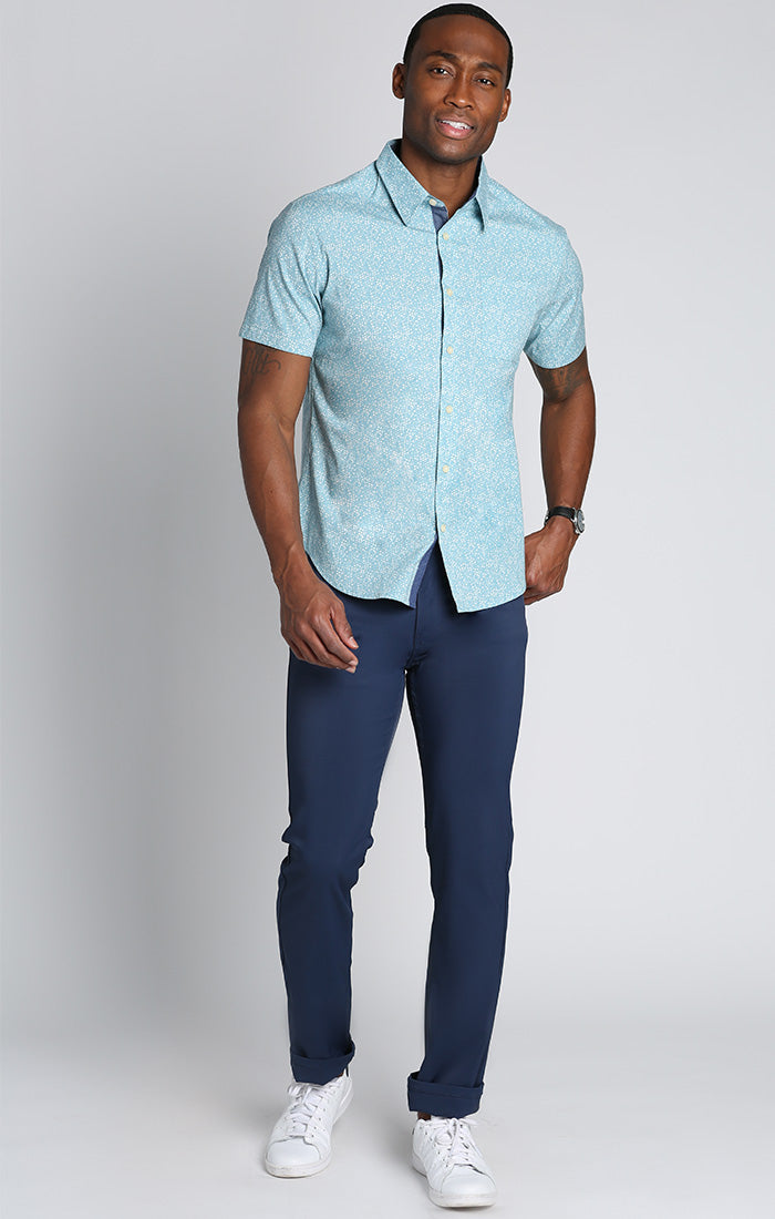 Turquoise Printed Stretch Short Sleeve Shirt - stjohnscountycondos