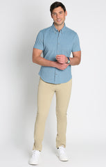Blue Knit Oxford Stretch Short Sleeve Shirt - stjohnscountycondos