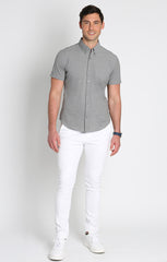 Dark Grey Knit Oxford Stretch Short Sleeve Shirt - stjohnscountycondos