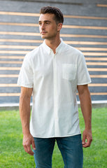 Hayati White Linen Tencel Blend Short Sleeve Shirt - stjohnscountycondos