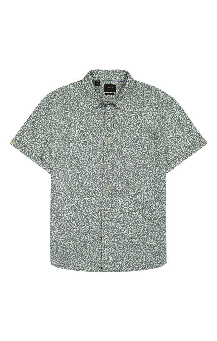 Green Floral Print Stretch Linen Cotton Shirt - stjohnscountycondos