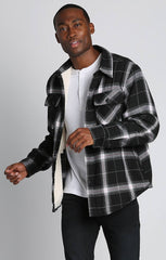 Black Plaid Flannel Sherpa Lined Shirt Jacket - stjohnscountycondos