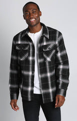 Black Plaid Flannel Sherpa Lined Shirt Jacket - stjohnscountycondos