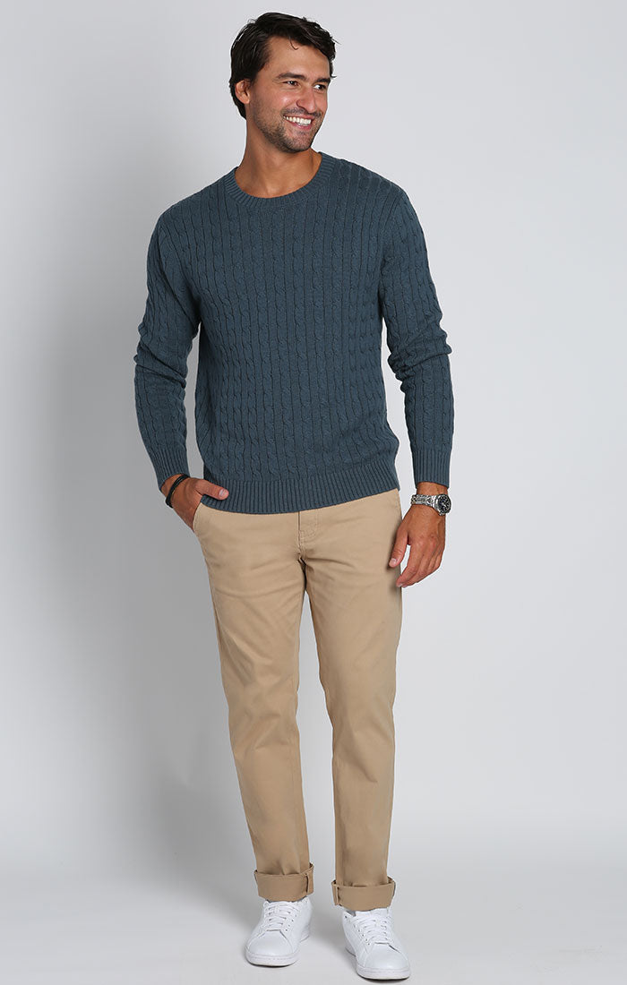 Blue Cotton Cashmere Cable Knit Sweater - stjohnscountycondos