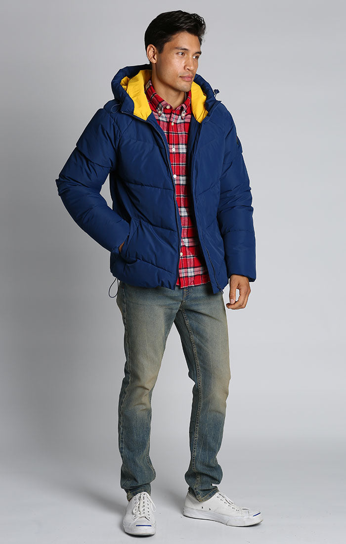 Blue Hooded Puffer Jacket - stjohnscountycondos