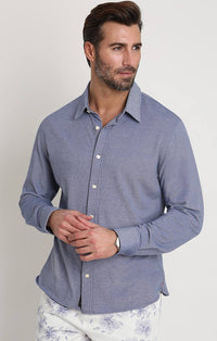 Blue Knit Oxford Long Sleeve Shirt - stjohnscountycondos