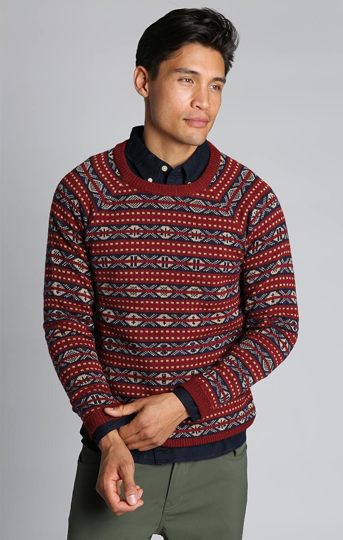 Burgundy Fair Isle Crewneck Sweater - stjohnscountycondos
