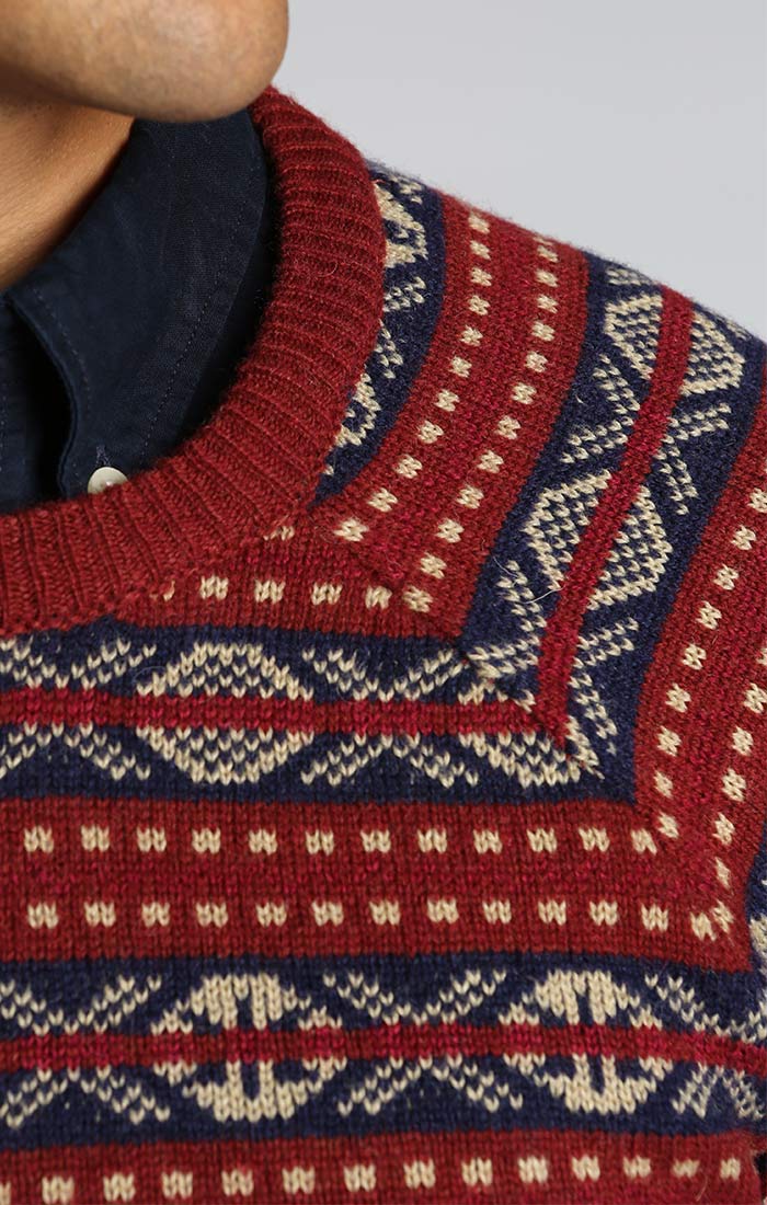 Burgundy Fair Isle Crewneck Sweater - stjohnscountycondos