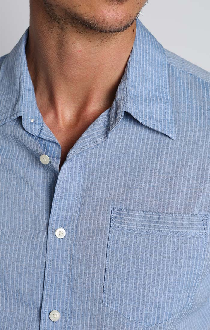 Blue Dobby Seersucker Short Sleeve Shirt - stjohnscountycondos