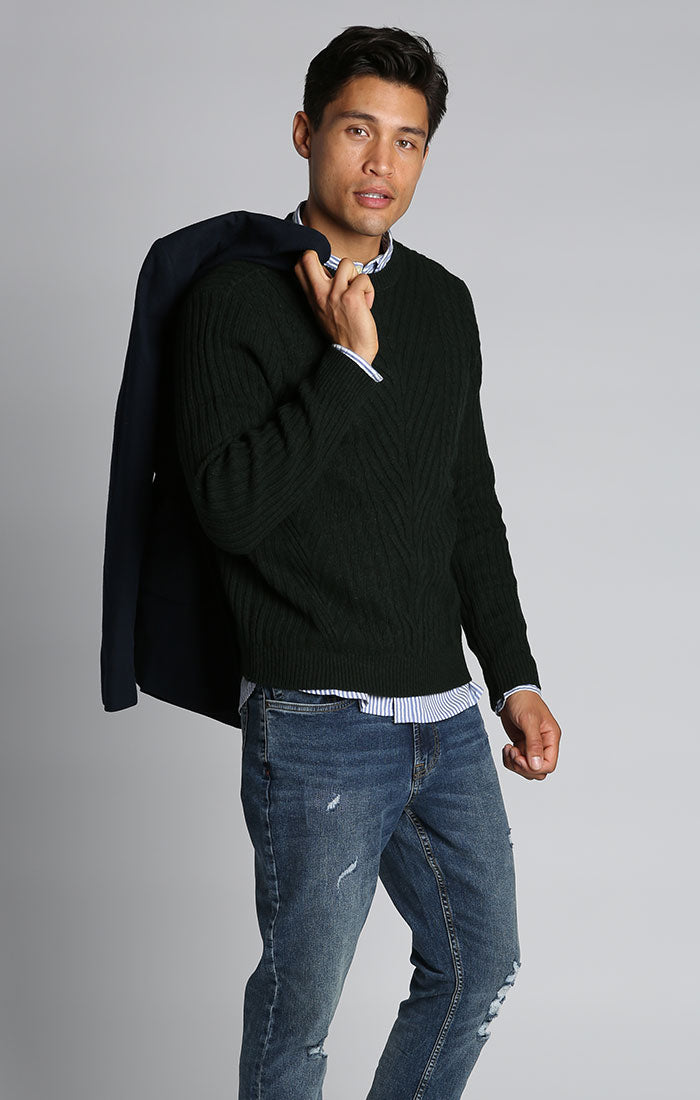 Forest Green Dynamic Ribbed Crewneck Sweater - stjohnscountycondos