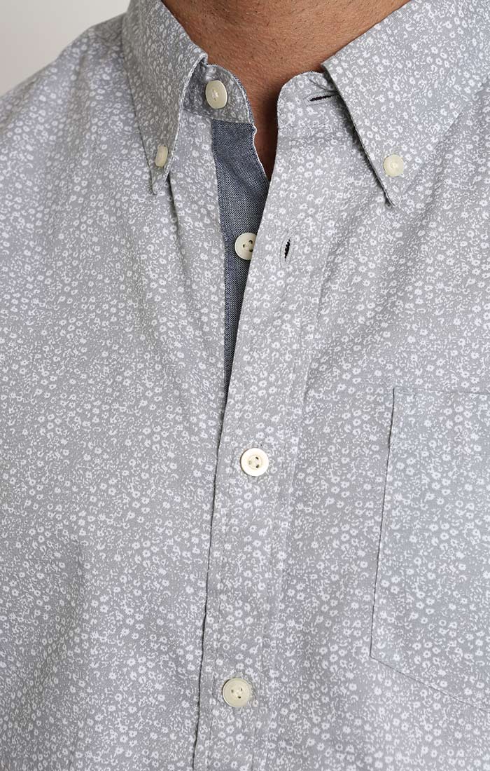 Grey Floral Print Stretch Poplin Short Sleeve Shirt - stjohnscountycondos