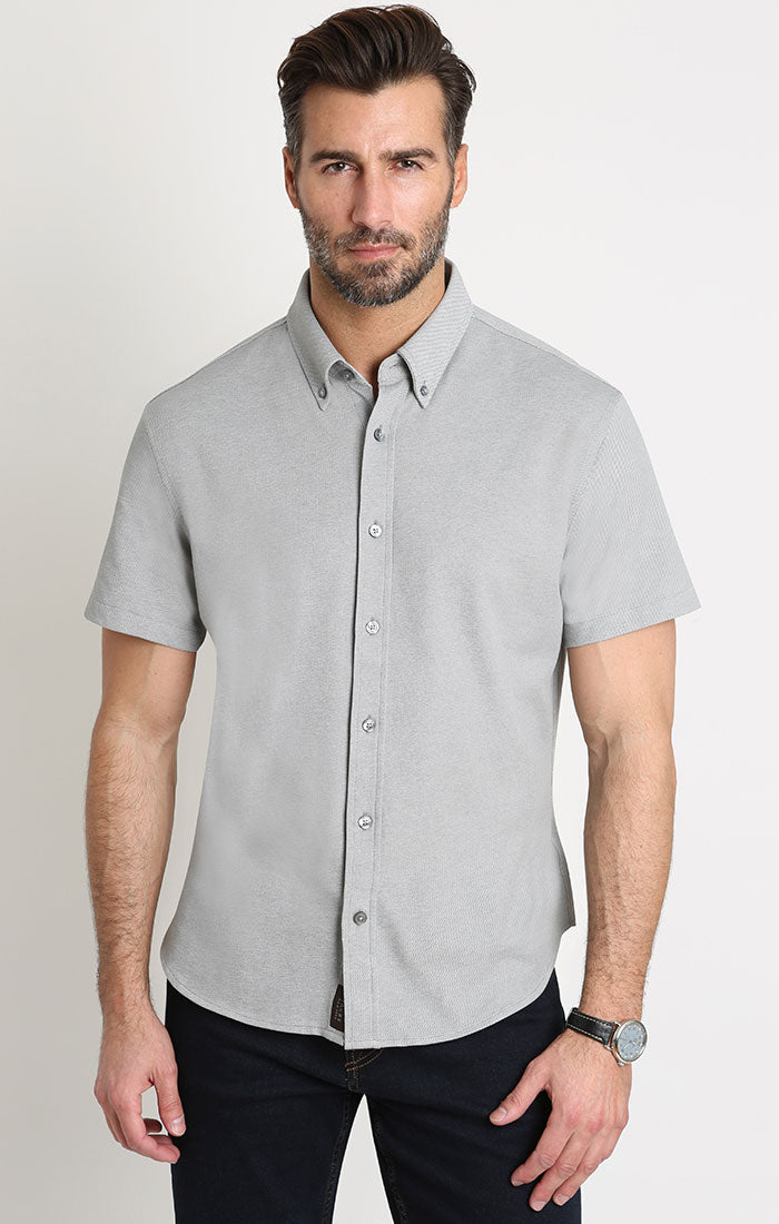 Grey Knit Oxford Short Sleeve Shirt - stjohnscountycondos
