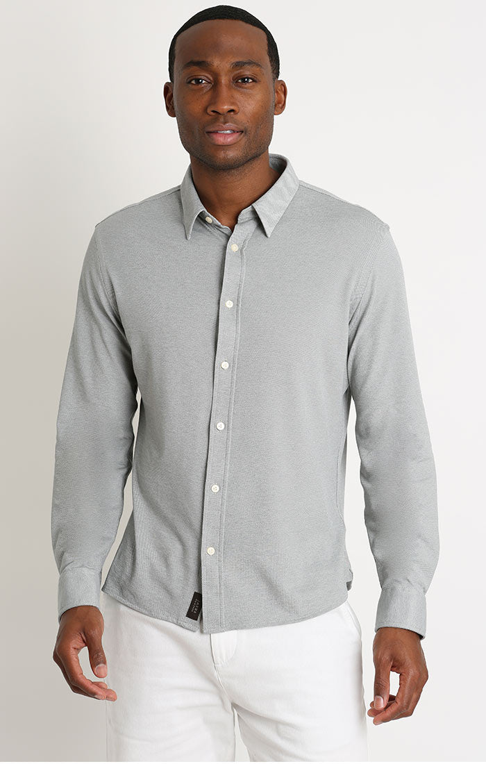Grey Knit Oxford Long Sleeve Shirt - stjohnscountycondos