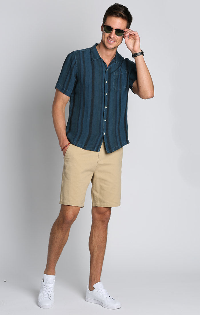 Indigo Stripe Linen Short Sleeve Camp Shirt - stjohnscountycondos