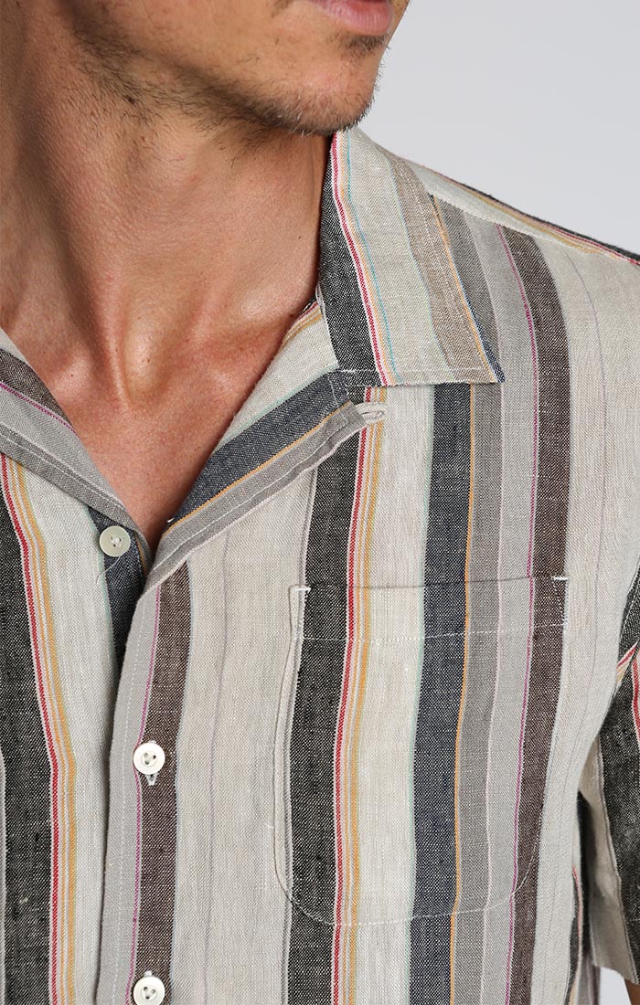 Tan Stripe Linen Short Sleeve Camp Shirt - stjohnscountycondos