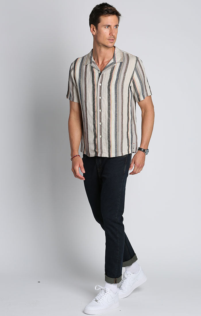 Tan Stripe Linen Short Sleeve Camp Shirt - stjohnscountycondos