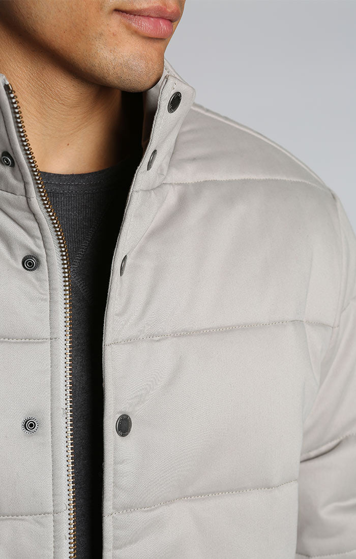 Light Grey Stretch Sateen Quilted Puffer Jacket - stjohnscountycondos