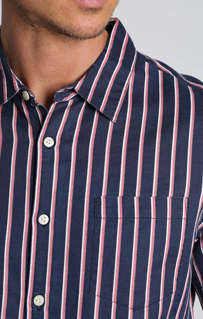 Navy Stripe Rayon Short Sleeve Shirt - stjohnscountycondos