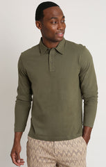 Olive Sueded Cotton Long Sleeve Polo - stjohnscountycondos