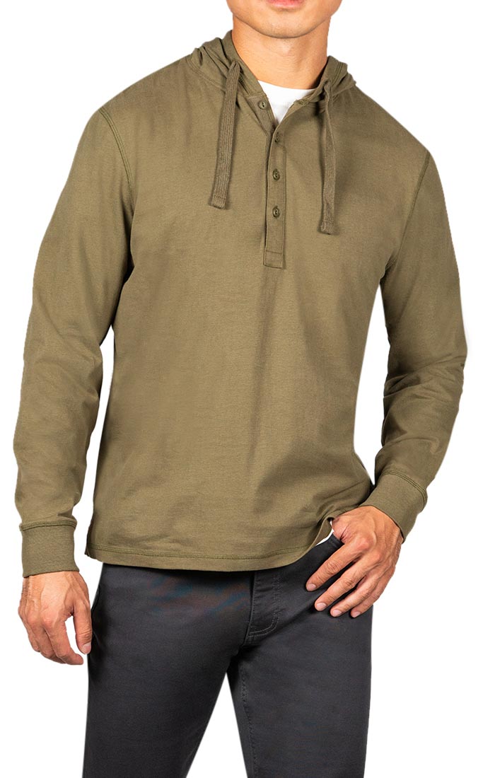 Olive Sueded Cotton Hooded Henley - stjohnscountycondos