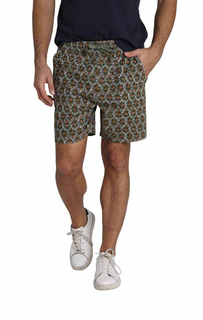 Olive Printed Stretch Twill Pull On Dock Short - stjohnscountycondos