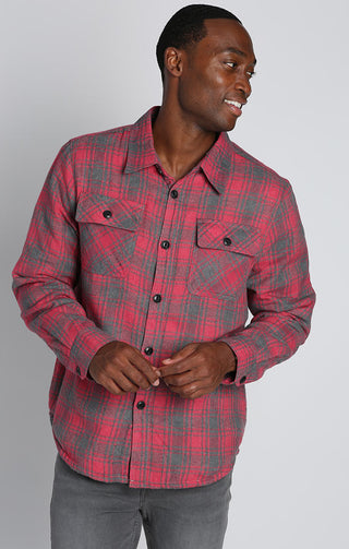 Light Red Plaid Flannel Sherpa Lined Shirt Jacket - stjohnscountycondos