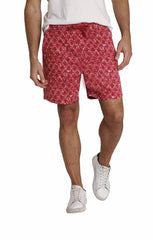 Red Printed Stretch Twill Pull On Dock Short - stjohnscountycondos