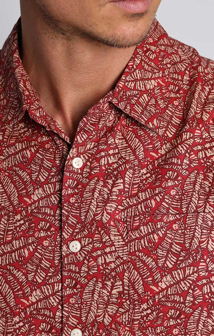 Red Leaf Print Rayon Short Sleeve Shirt - stjohnscountycondos