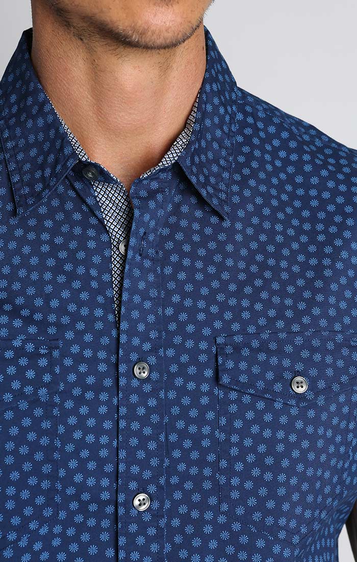 Blue Tonal Print Short Sleeve Tech Shirt - stjohnscountycondos