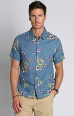 Blue Tropical Print Rayon Short Sleeve Shirt - stjohnscountycondos