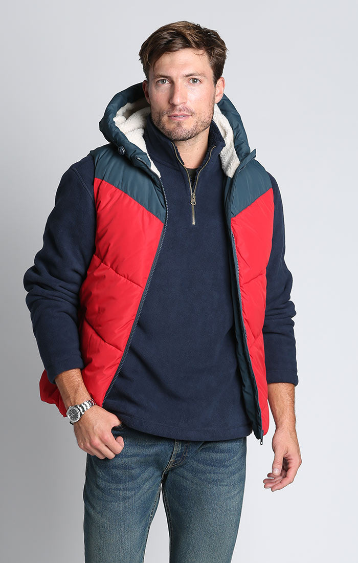 Red and Grey Sherpa Lined Puffer Vest - stjohnscountycondos