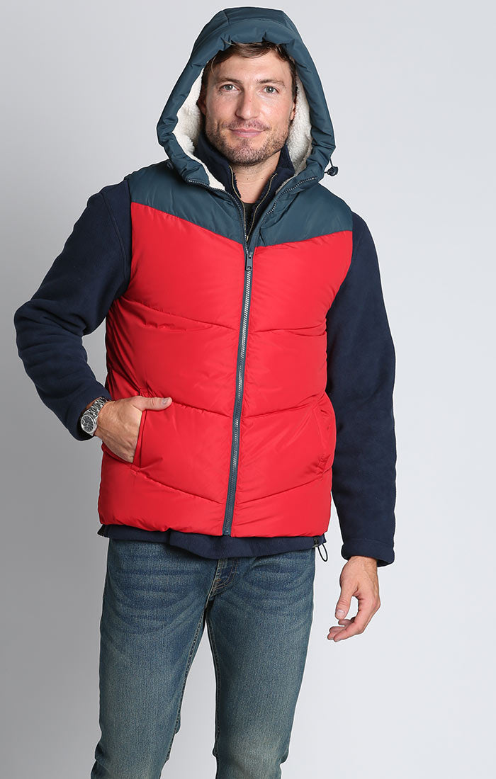 Red and Grey Sherpa Lined Puffer Vest - stjohnscountycondos