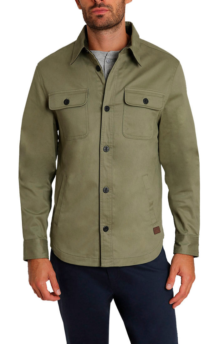 Olive Stretch Flannel Lined Shirt Jacket - stjohnscountycondos