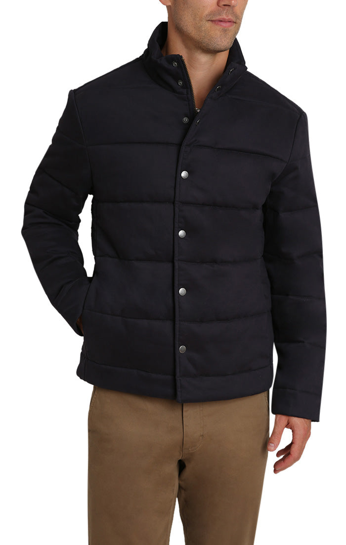 Navy Stretch Sateen Quilted Puffer Jacket - stjohnscountycondos