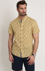 Gold Block Print Stretch Short Sleeve Shirt - stjohnscountycondos